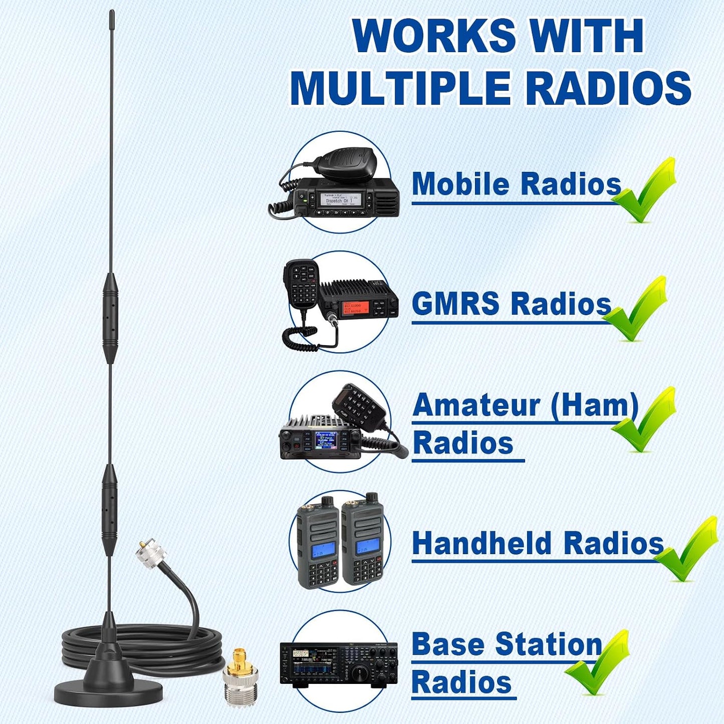 Eightwood 136-174MHz 400-480MHz PL259 SO239 Car Mobile Ham Radio Antenna High Gain Dual Band VHF UHF Male Antennae