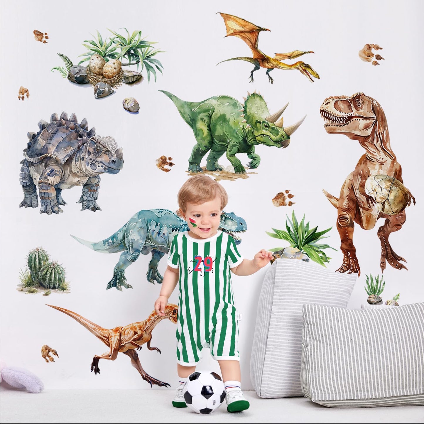 Supzone Dinosaur Wall Decals, Large Dino Wall Stickers Volcano Tropical Plants Cactus Peel and Stick Art Decoration for Boys Girls Kids Classroom Bedroom Toddler Playroom Nursery Room