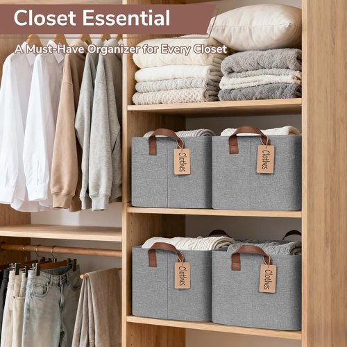 CHICVITA Large Storage Baskets - Foldable Organizers for Clothes & Toys | 16.8" x 11" x 9.8", Gray