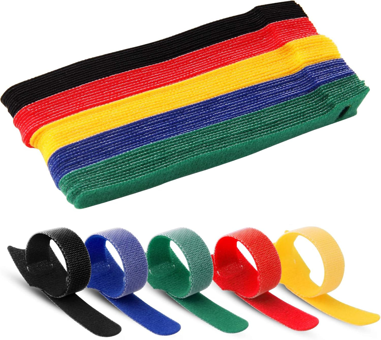 JIAKAI 6 Inch Length Reusable Hook and Loop Cable Ties Strong &Microfiber fastening cloth, Adjustable Fastener Cable
