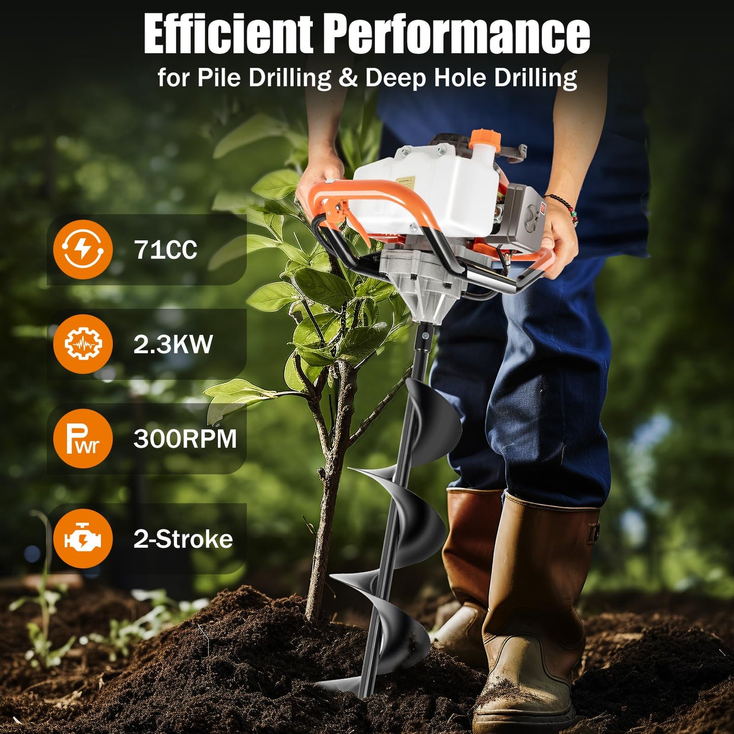 ARPITUYN Post Hole Digger, 71CC 2 Stroke Post Hole Digging Machine with 3 Drill Bits and Extension Rod, Gas Powered Auger Post Hole Digger for Farmland, Garden, Planting