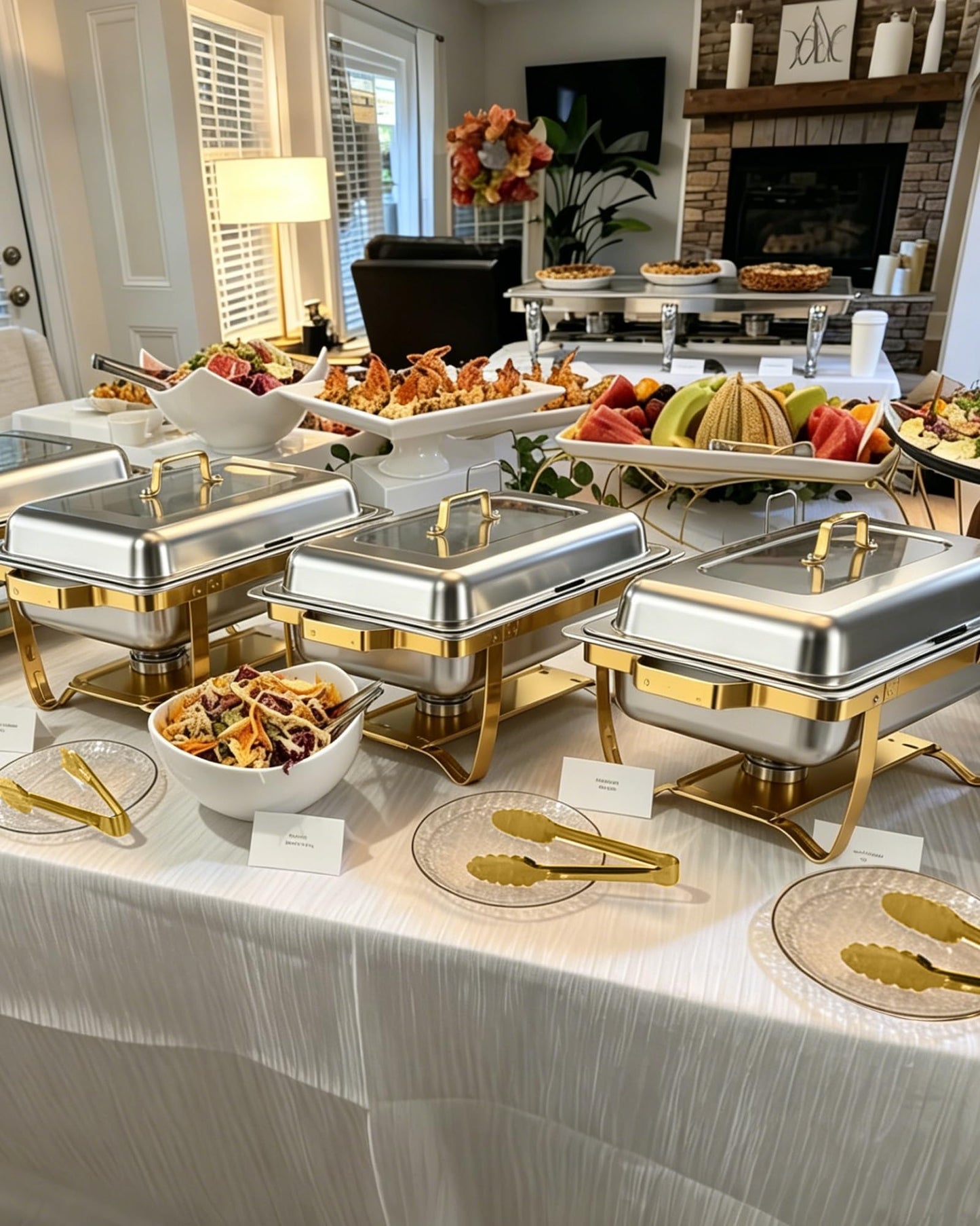 Chafing Dishes for Buffet, 4 Pack 9 QT Rectangular Stainless Steel Catering Chafer with Lids, Buffet Servers and Warmers, Food Warmers for Parties Buffet, Home, Wedding, Christmas Gatherings, (Golden)