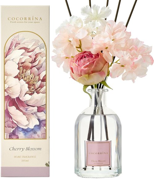 COCORRÍNA Reed Diffuser - Cherry Blossom Scent | 8.5 Fl. Oz (250ml) with 8 Sticks for Home Decor