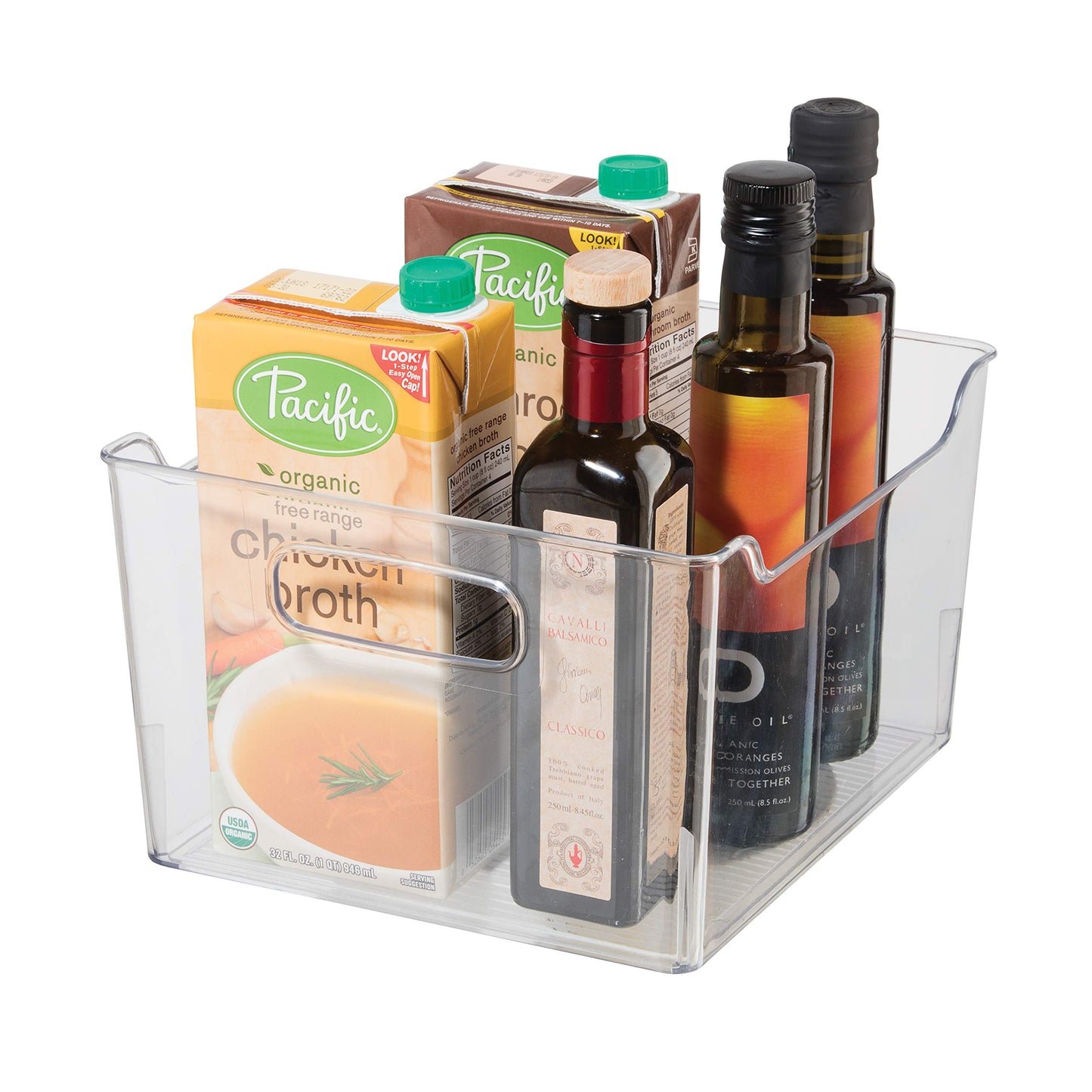 Oggi Storage Bin With Handles - Deep (9.75" x 9" x 6") - Ideal for Kitchen Organization, Pantry Storage, Fridge Organizing, Clear
