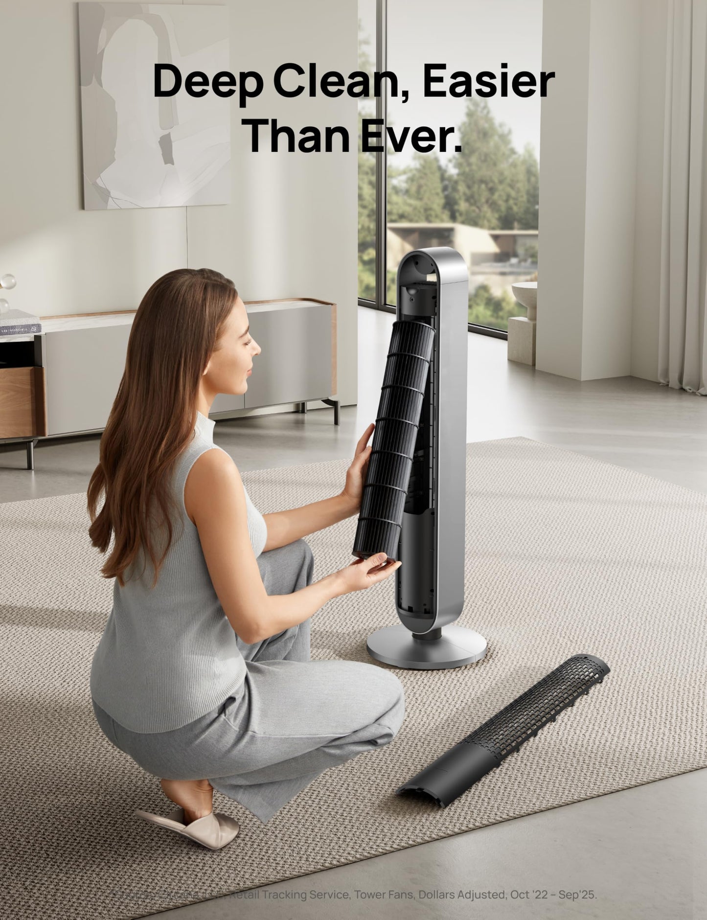 DREO Tower Fan for Bedroom, 42 Inch 120° Oscillating Fan, 20dB Quiet DC Motor, 28ft/s Velocity Bladeless Standing Fan with 12 Speeds, 4 Modes, 12H Timer Cooling Fans for Home, Living Room