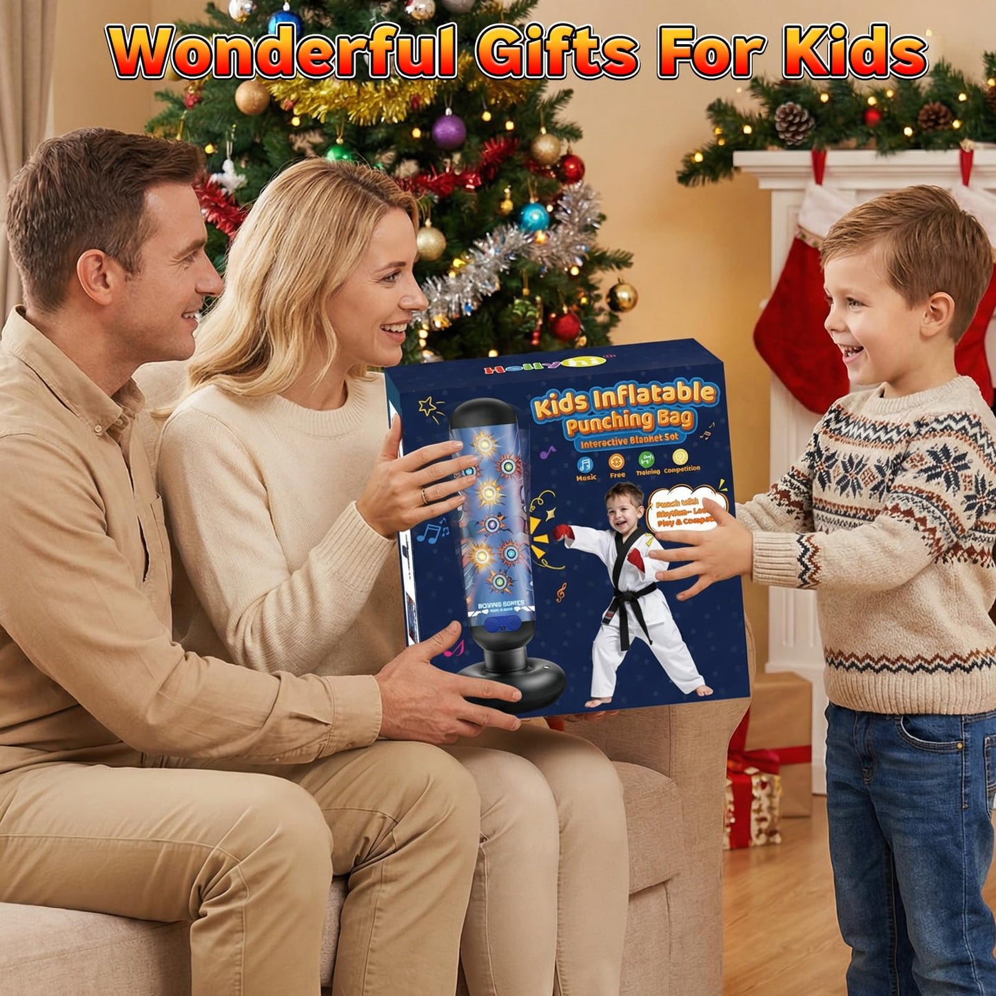 Kids Inflatable Punching Bag Toys: 4 Modes Interactive Boxing Game Stand Set with Music LED Lights Air Pump - Christmas Birthday Gifts Sports Play for Boys Girls Ages 6 7 8 9 10 11 12 Year Old