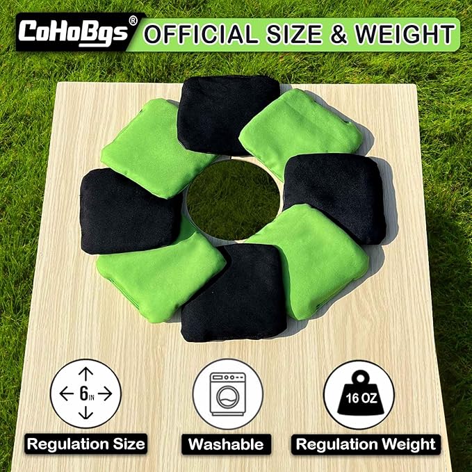 CoHoBgs Corn Hole Bags Set 8, Professional Cornhole Bags Dual-Sided Slick & Stick Resin Filled Suede and Duck Canvas Bean Bag for Cornhole Game Includes Carry Case