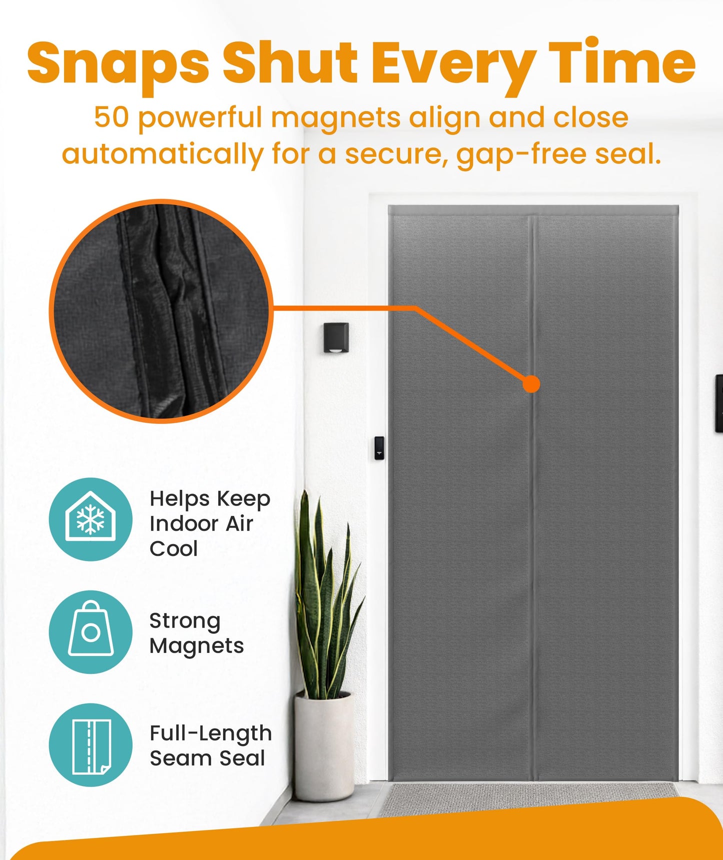 Flux Phenom Thermal Insulated Door Cover - Easy Install - Temperature Protection Barrier, Keeps Warm Air in, 50 Magnets for Secure Gap Free Closure, Magnetic Door Curtain for Winter - 40"x82"