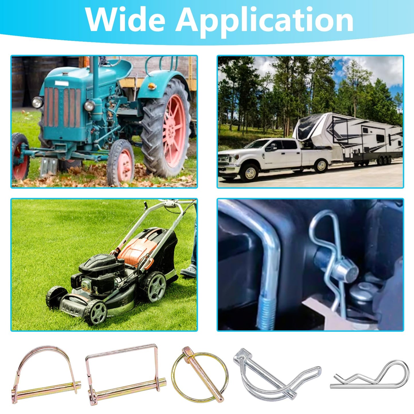 Bemaka 202Pcs Hitch Pins Clip Pins Assortment Kit, Heavy Duty Hitch Pins R Clip, Linch Pins, PTO Pins Trailer Truck Towing Tractor Accessories Three-Point Accessories for Lawn Garden Farm Equipment