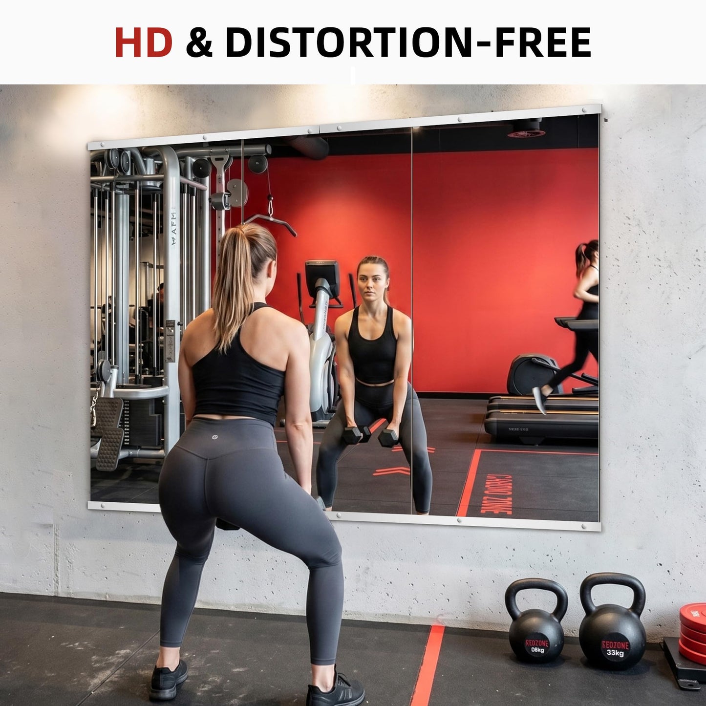 AMOISE Home Gym Mirror for Wall, 50"x25"-3PCS Frameless Tempered Glass Mirror, Large Full Length Mirror for Garage, Workout, Yoga Room, Dance Studio & Home Exercise