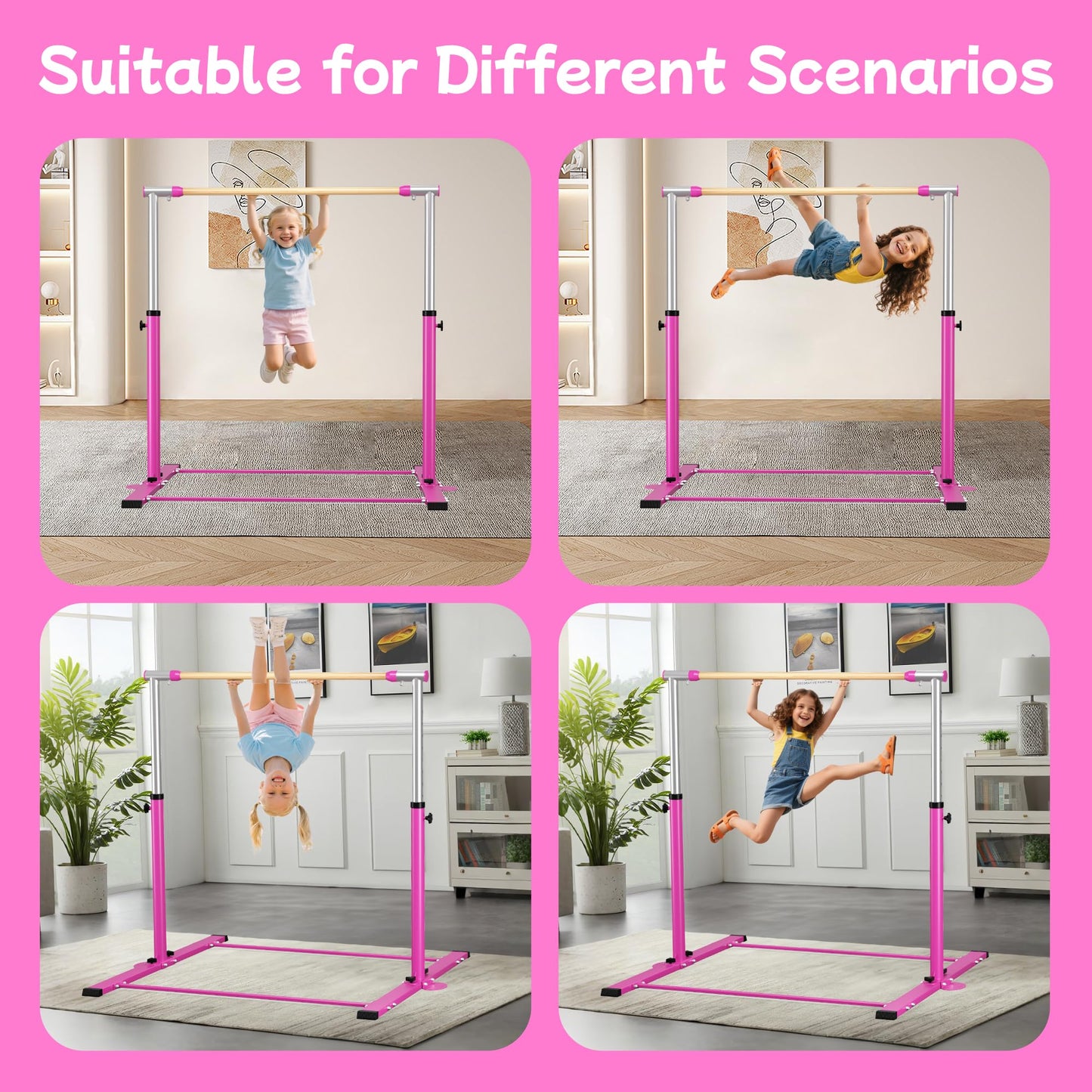 EL&IT·Wings Gymnastic Kip Bar,Horizontal Bar for Kids Girls Junior,3' to 5' Adjustable Height,Home Gym Equipment,Ideal for Indoor and Home Training,300lbs Weight Capacity