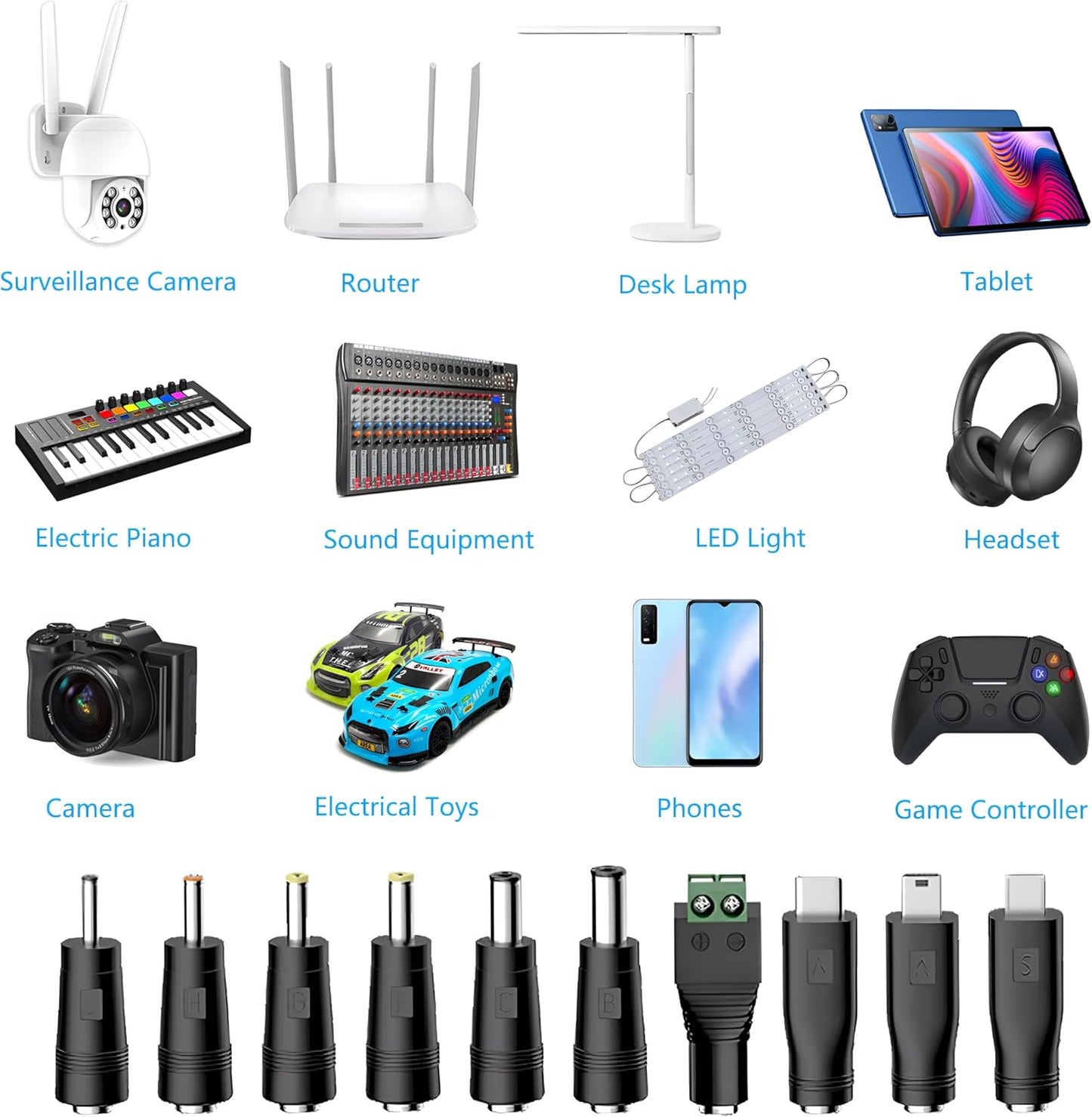 waremew 5V 5.5x2.1mm,with 10 2.5x0.7, 3.0x1.1, 3.5x1.35...) Universal Charger Power Cable, USB to DC Connectors