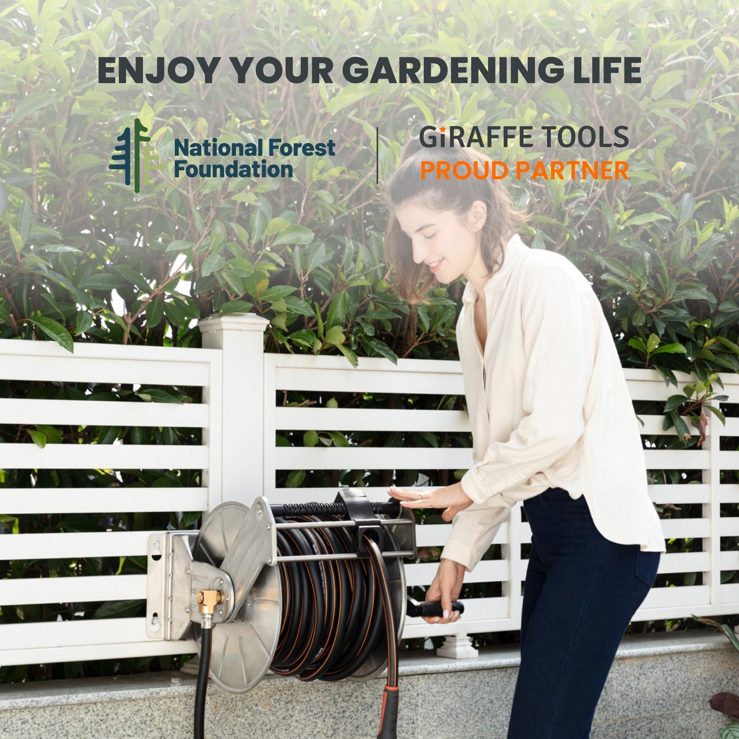 Giraffe Tools Stainless Steel Garden Hose Reel Heavy Duty, Wall/Floor Mounted Stainless Water Hose Reel Retractable with Crank, 150-Feet 5/8" Hose Capacity＆100FT hose