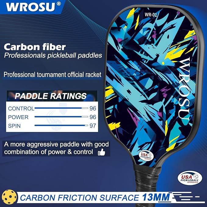 Carbon Fiber Pickleball Paddles Set of 4 or 2 Rackets,USAPA Approved Carbon Fiber Surface Pickle Ball Equipment Sets PP Honeycomb Core Pickleball Rackets & Accessories for Men,Women,Kids,Adults
