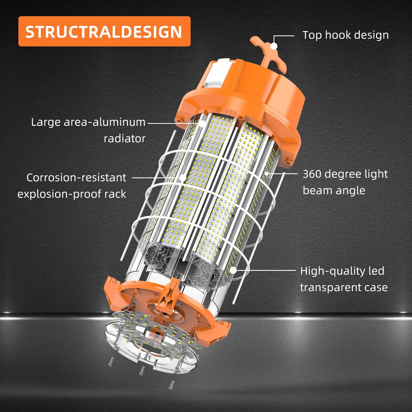 NS 250W Construction Lights Super Bright 37500 Lumens Led Temporary Work Light 5000K Portable Hook Temp Lights,Linkable Durable Job Site Lighting for High Bay Workshop Garage Shop Area Lighting