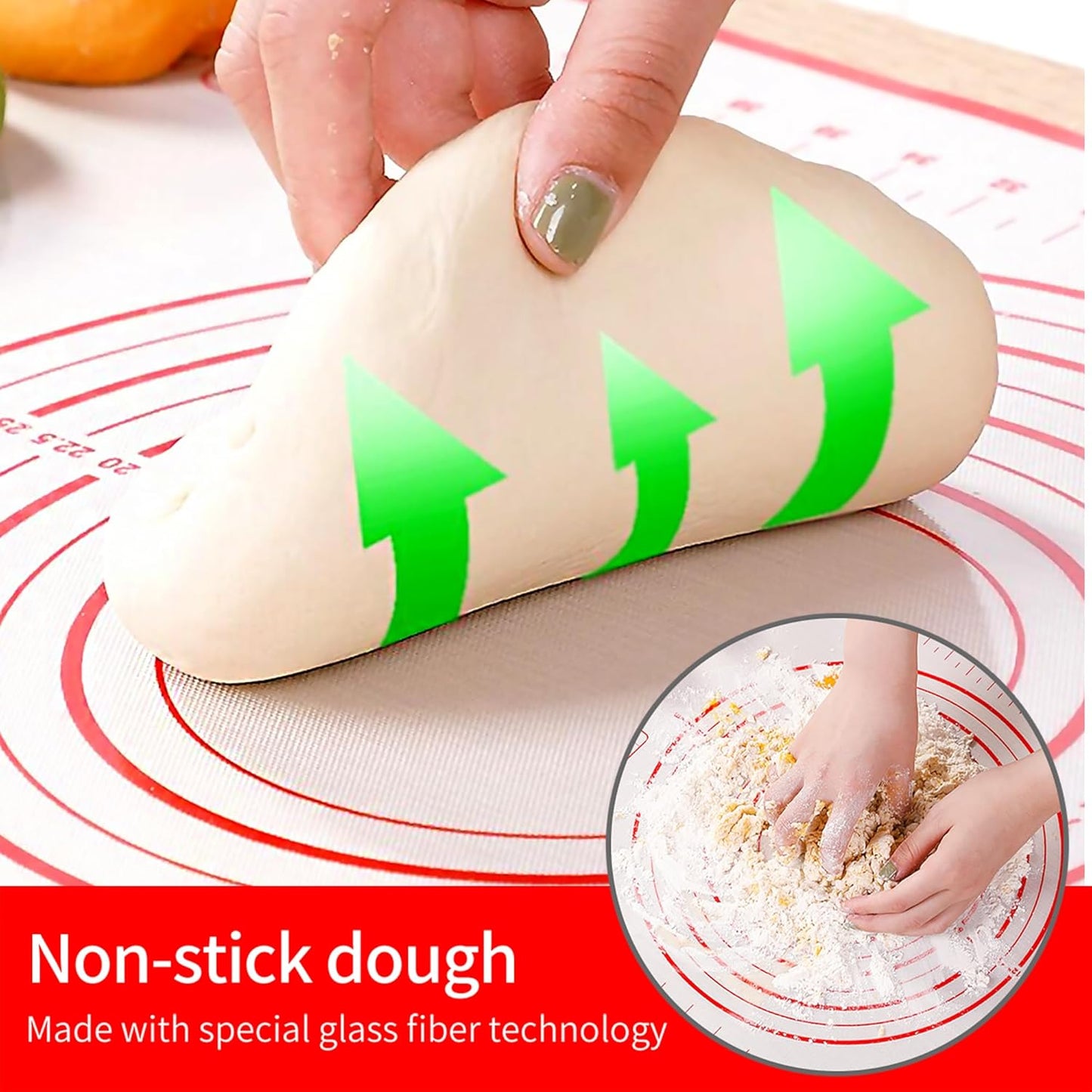 Skiennix Silicone Baking Mat - Super Large 32x24 Inch Non-Stick Pastry Mat with Dough Scraper & Ties