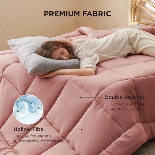 Bedsure Comforter Duvet Insert - All-Season Quilted Twin Bedding Blanket, GentleSoft Down Alternative, Dusty Pink 88 x 68 Inches