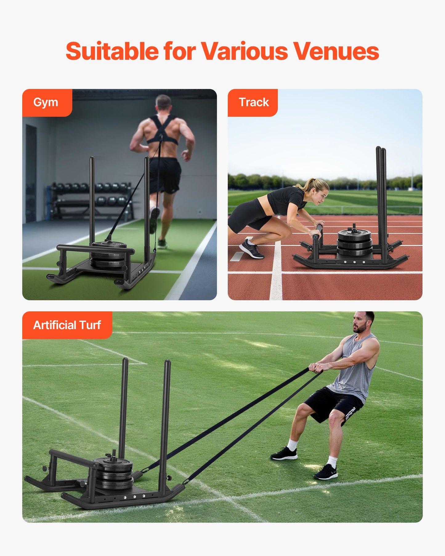 VEVOR Weight Sled, Fitness Strength Training Pull Push Running Sled, Fitness Workout Sled Push Gym Equipment, with Handle, Compatible 1/2 in Weight Plates, Black, Football Sleds and Chutes