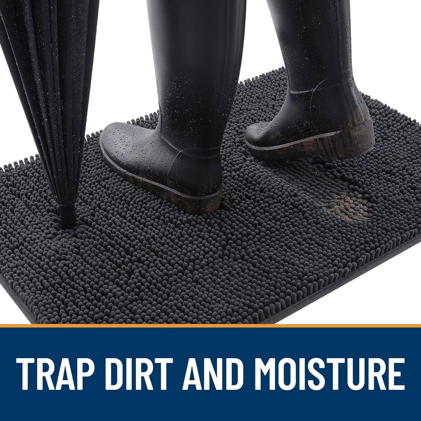 OLANLY Dog Door Mat - Absorbent Non-Slip Chenille Mat for Muddy Paws | 54x24 Inches, Dark Grey