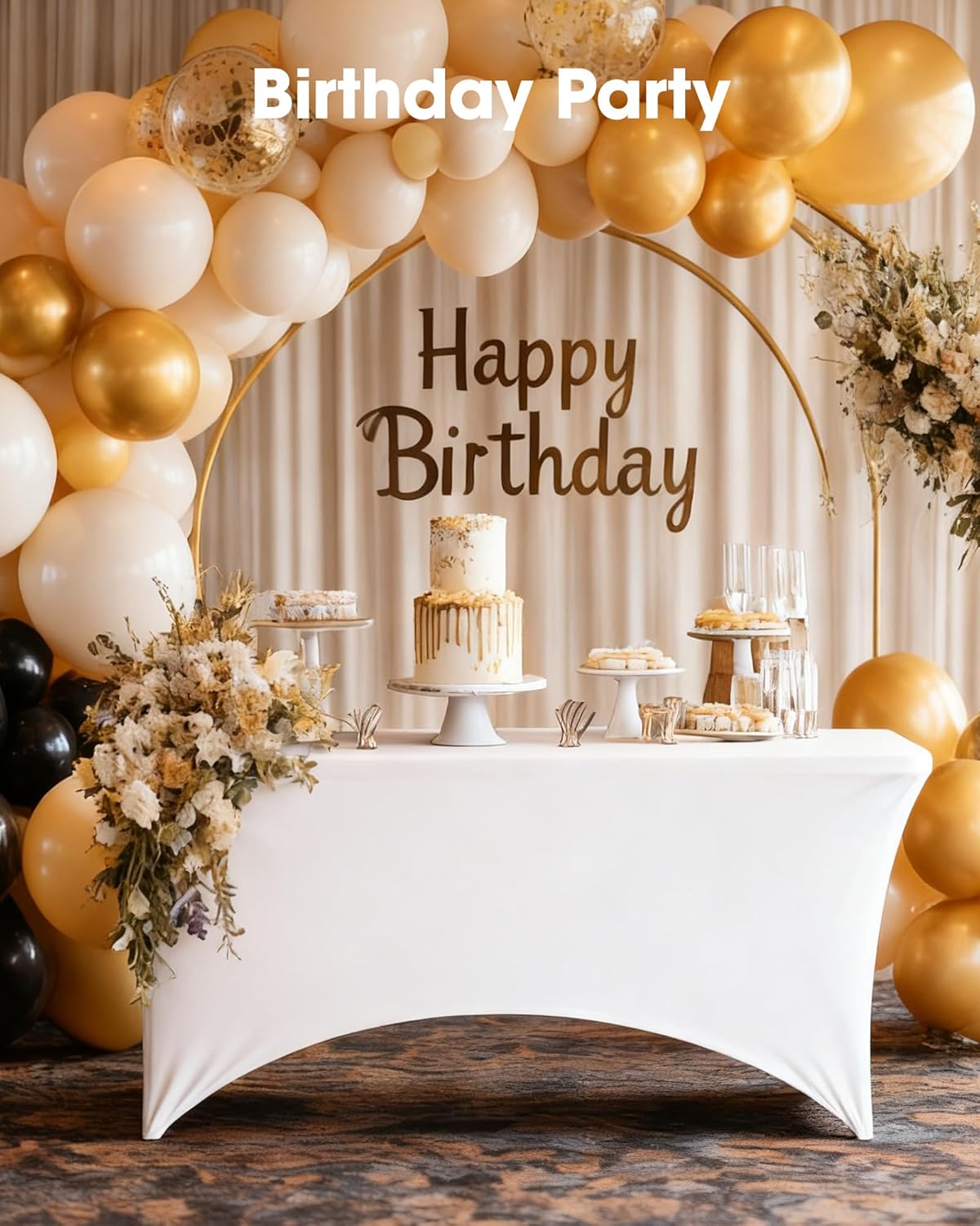 Pureegg Spandex Tablecloth - 6ft Fitted Rectangle Cover | Wrinkle-Free Stretch for Parties & Weddings, White