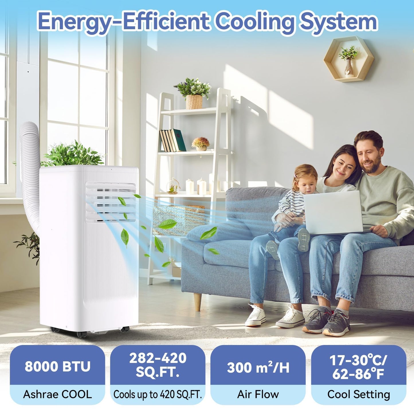 GarveeLife Portable Air Conditioner,10,000 BTU for Rooms up to 450 Sq.Ft., 4-IN-1 Smart Compact AC Unit with Cooling, 24 Hour Timer, Dehumidifier, Fan, Remote Control and Window Kit, White