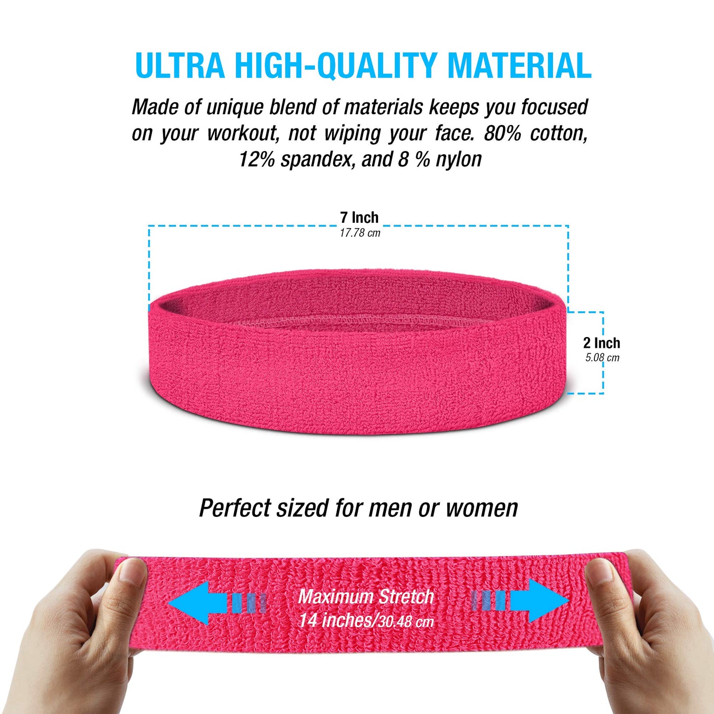 Suddora Workout Headband for Men and Women, Moisture-Wicking Atheltic Sweatband, Lightweight Cotton Terry Cloth Bands for Basketball, Tennis, Football, Gym, Running, Cosplay & Costumes, Neon Pink