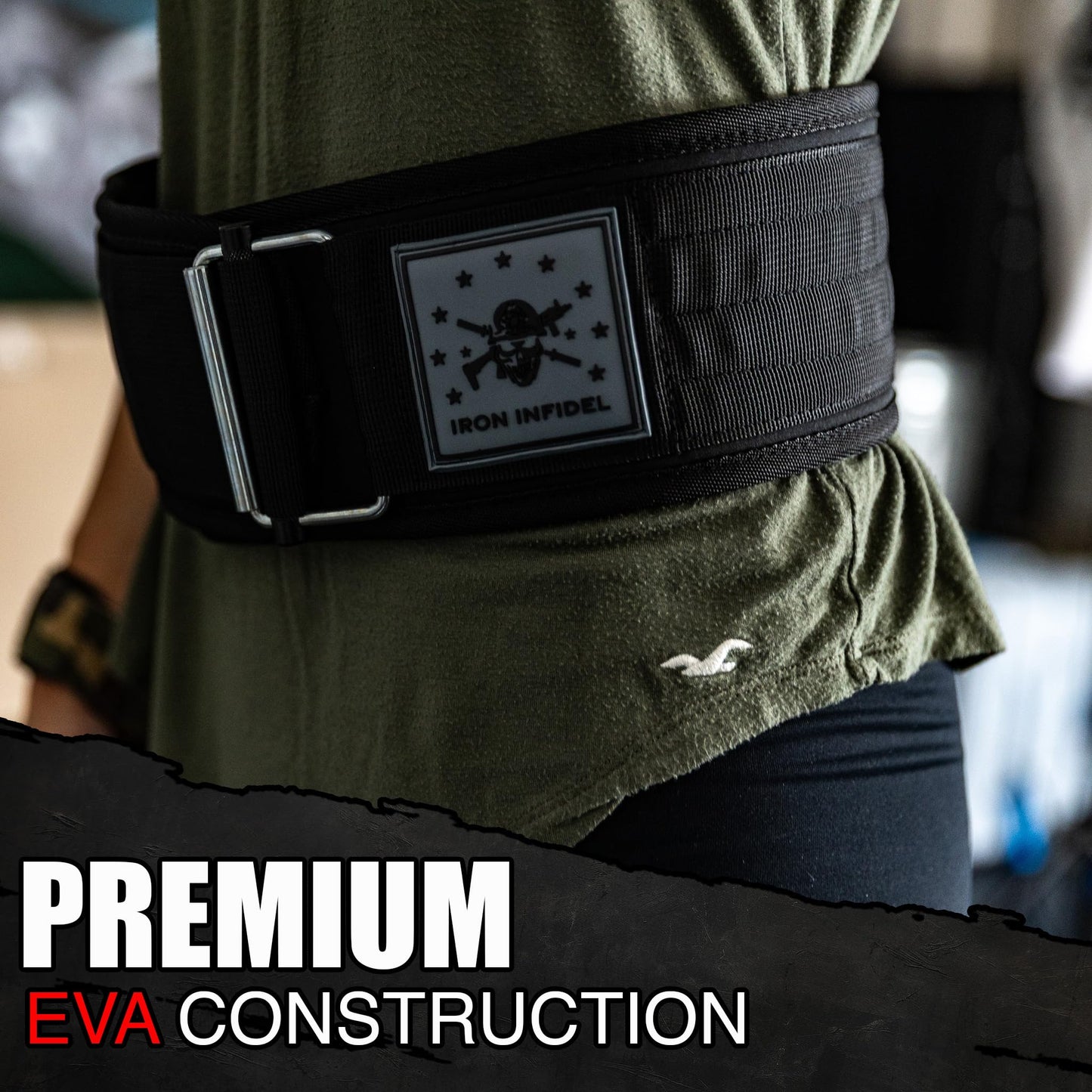 Iron Infidel Recon Weight Lifting Belt - 4" Wide Self Locking Gym Belt for Men & Women, EVA Foam Core Support Weight Belt for Squatting, Deadlifting, Powerlifting, Workout, Fitness & Crossfit (1776, S)