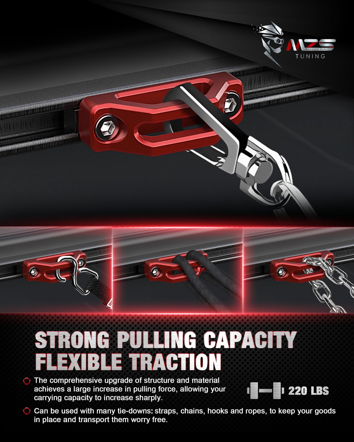 MZS Tacoma Tie Down Anchors Kit, Bed Cleats + Rope Hooks Combo Compatible with 2005-up Tacoma Tundra Cargo Management System, Replace PT278-35160 663120C010, Red, 6Pcs