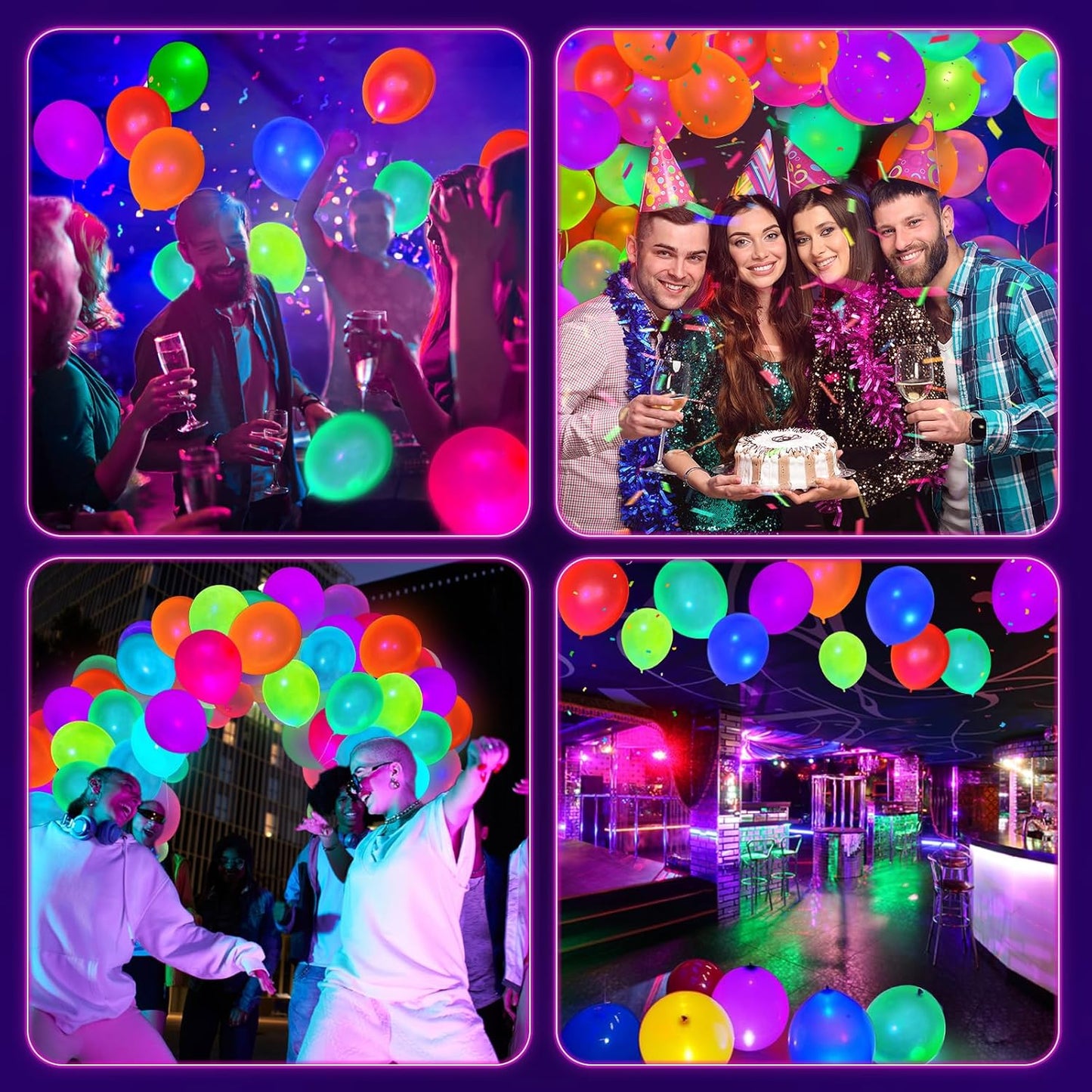 Skiennix UV Neon Balloons - 100 Pcs Glow in the Dark Party Decorations | Blacklight Reactive Fluorescent
