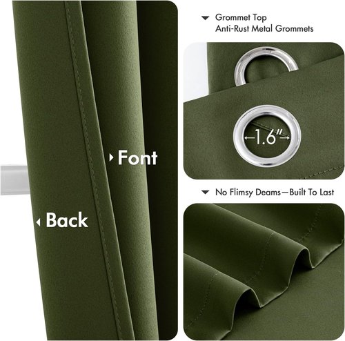MIULEE Olive Green Blackout Curtains - Thermal Insulated Room Darkening Drapes | 84 Inches Long, 2 Panels