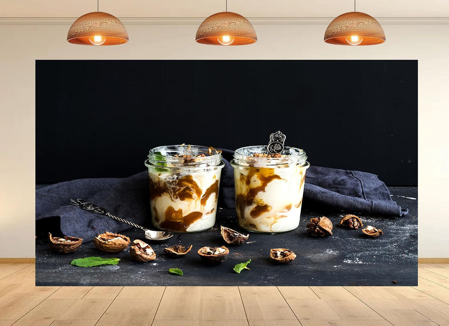 UPXIO 10x8ft Yogurt Parfait with Walnuts Backdrop Caramel Swirl Dessert Photo Background Tapestry for Brunch Party