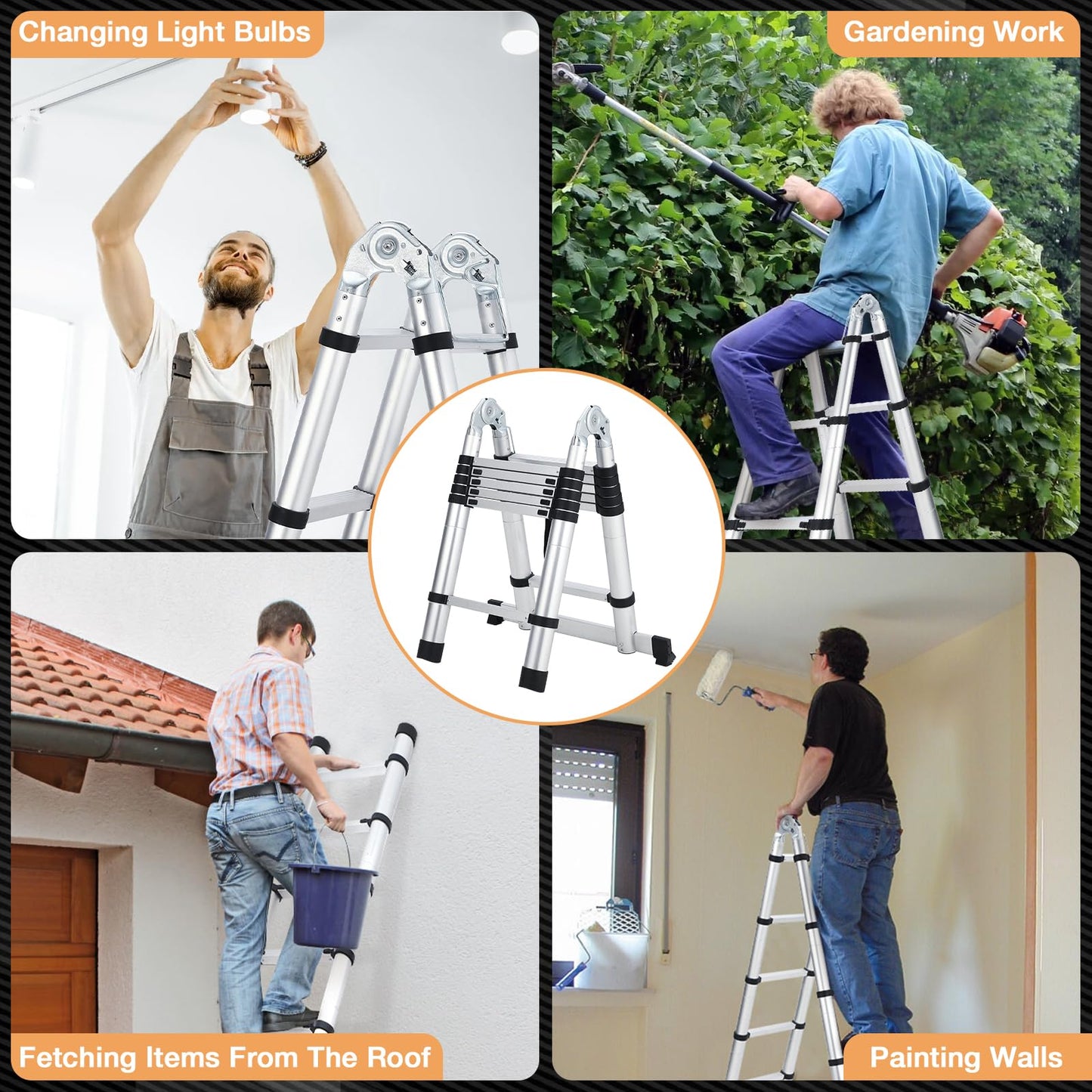 GAOMON Telescopic Ladder - 18.5 FT Aluminium Telescoping Ladders with Non-Slip Feet and Stabilizers, a Frame Collapsible Ladder, Portable Extension Ladders for Indoor Outdoor Working Household