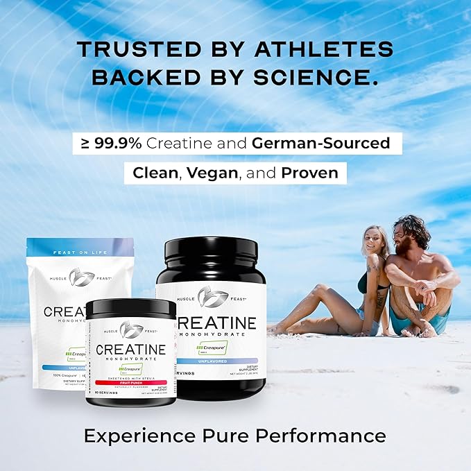 Muscle Feast Creapure Creatine Monohydrate Powder, Vegan Keto Friendly Gluten-Free Easy to Mix, Muscle Recovery Supplement, Creatine for Muscle Growth, Flavored Creatine, Natural Green Apple, 300g