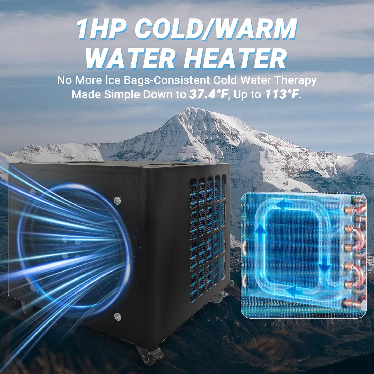 Ice Bath Water Chiller for Cold Plunge Tubs, 1HP Upgraded Cold Plunge Chiller & Hot Water Heater - 37.4° to 107.6°F- 110V Cooling Chiller Ideal for Ice Bath Cold Therapy Recovery