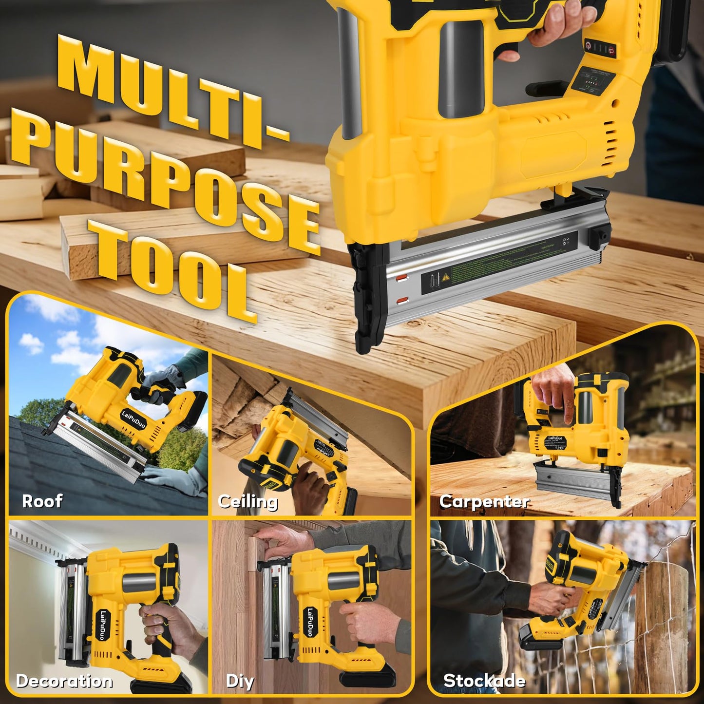 Cordless 2" Brad Nailer Compatible with DeWalt 20V Battery(No Battery), 2 in 1 18GA Nail Gun/Staple Gun with 800 Nails & Staples, Battery Power Nail Gun for Woodworking, Home Improvement
