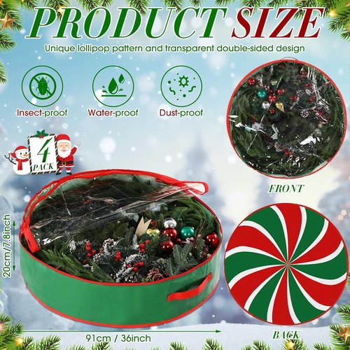 4 Pack Wreath Storage Containers by [Brand Name] - Durable Hard Shell Bags with Dual Zipper | Large Red & Green for St. Patrick's Day