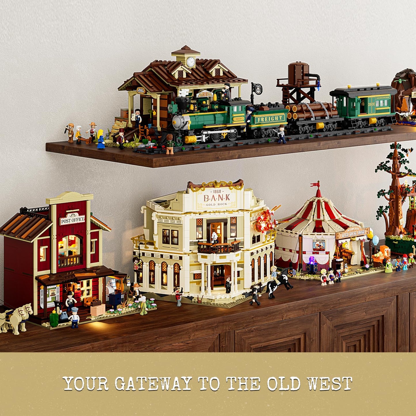 Lumibricks Western Bank Heist Lighting Building-Bricks Set - Wild West Outlaw Gold Heist 2875 Pcs Collection Display Set for West Lovers