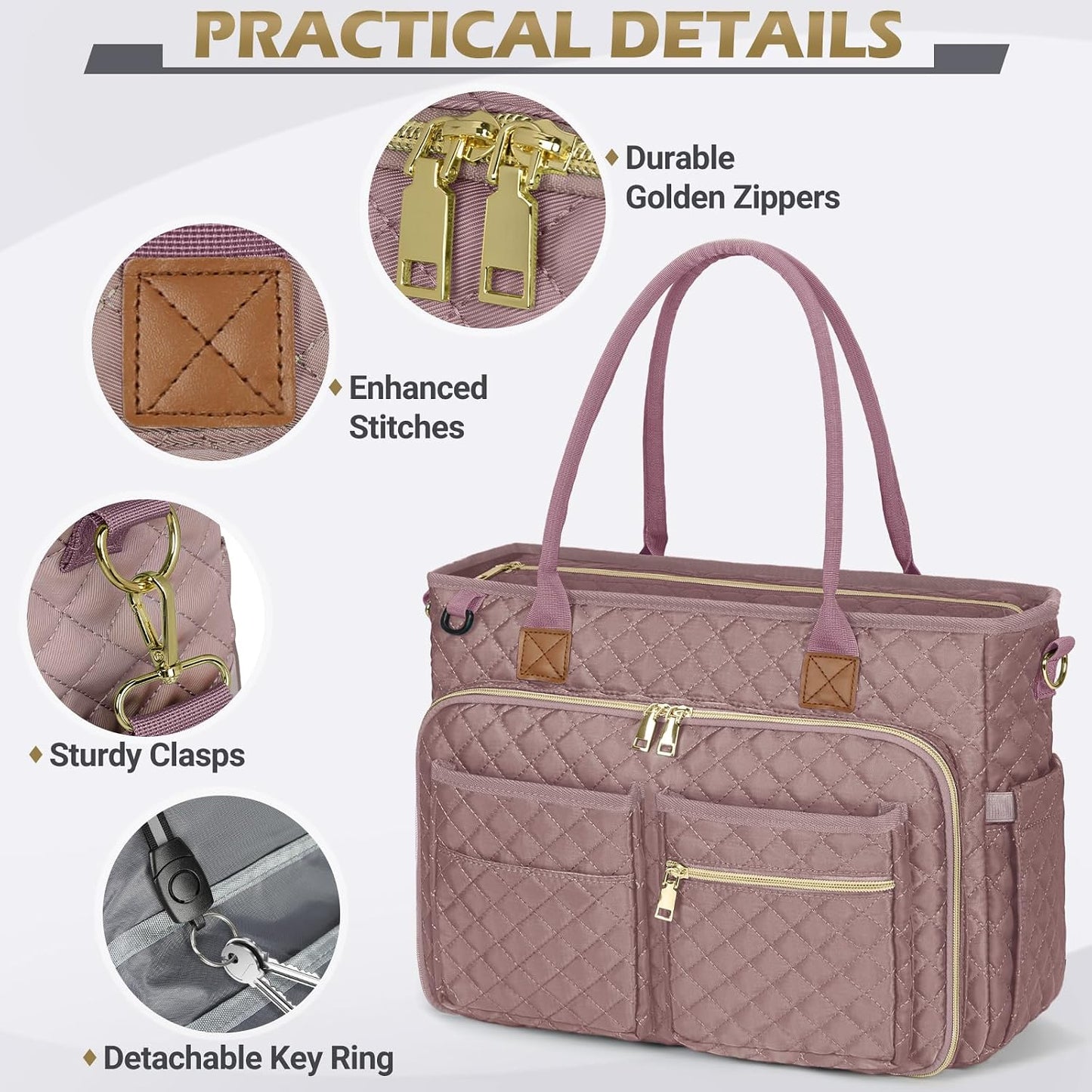 RAINSMORE 15.6 inch Teacher Tote Bag Laptop Bag for Women Work Bags Laptop Tote Nurse Bag Professional Computer