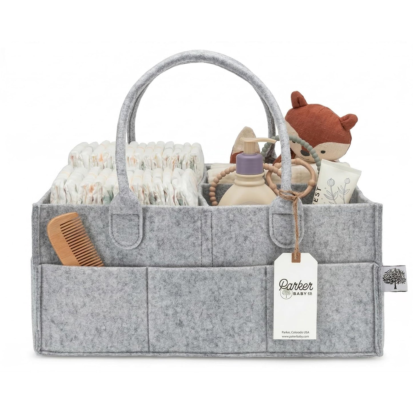 Parker Baby Co. Diaper Caddy - Large Nursery Storage Bin & Car Organizer for Diapers - Gray