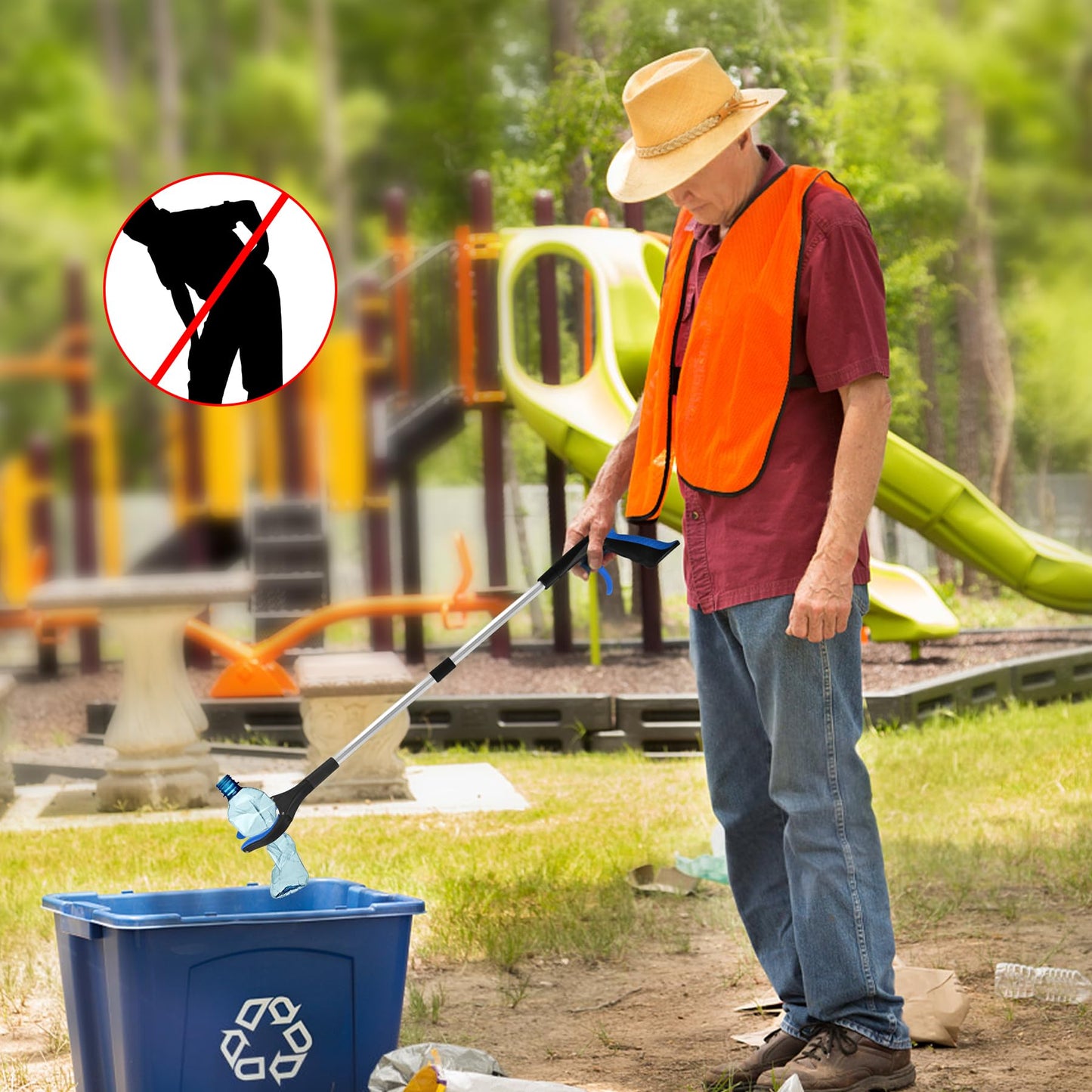 Tottist 12-Piece Heavy-Duty Trash Collection Tool - 32-Inch Lightweight Telescopic Grabber Ergonomic Handle, Non-Slip Grip | Multi-Purpose Mobility Aid for Seniors