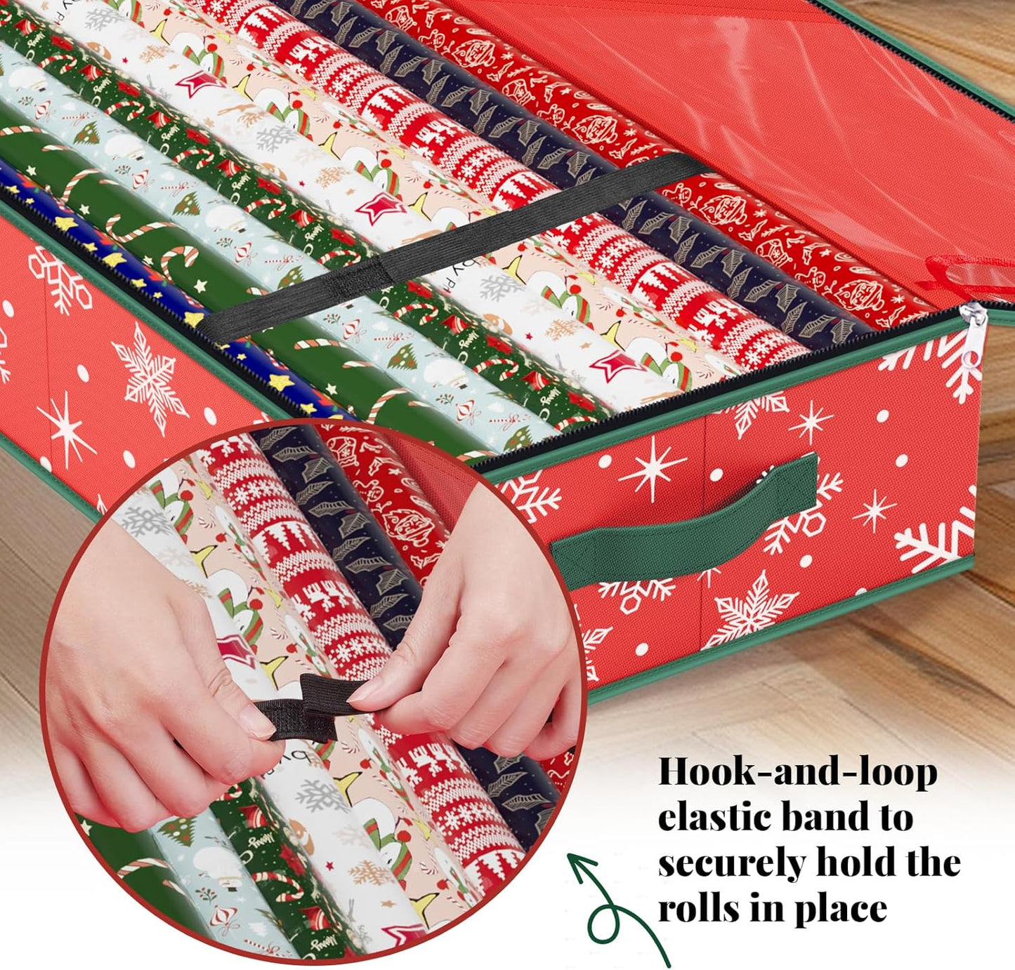 StorageRight Wrapping Paper Organizer - Holiday Gift Storage Box for Snowflake/Red Paper Ornaments