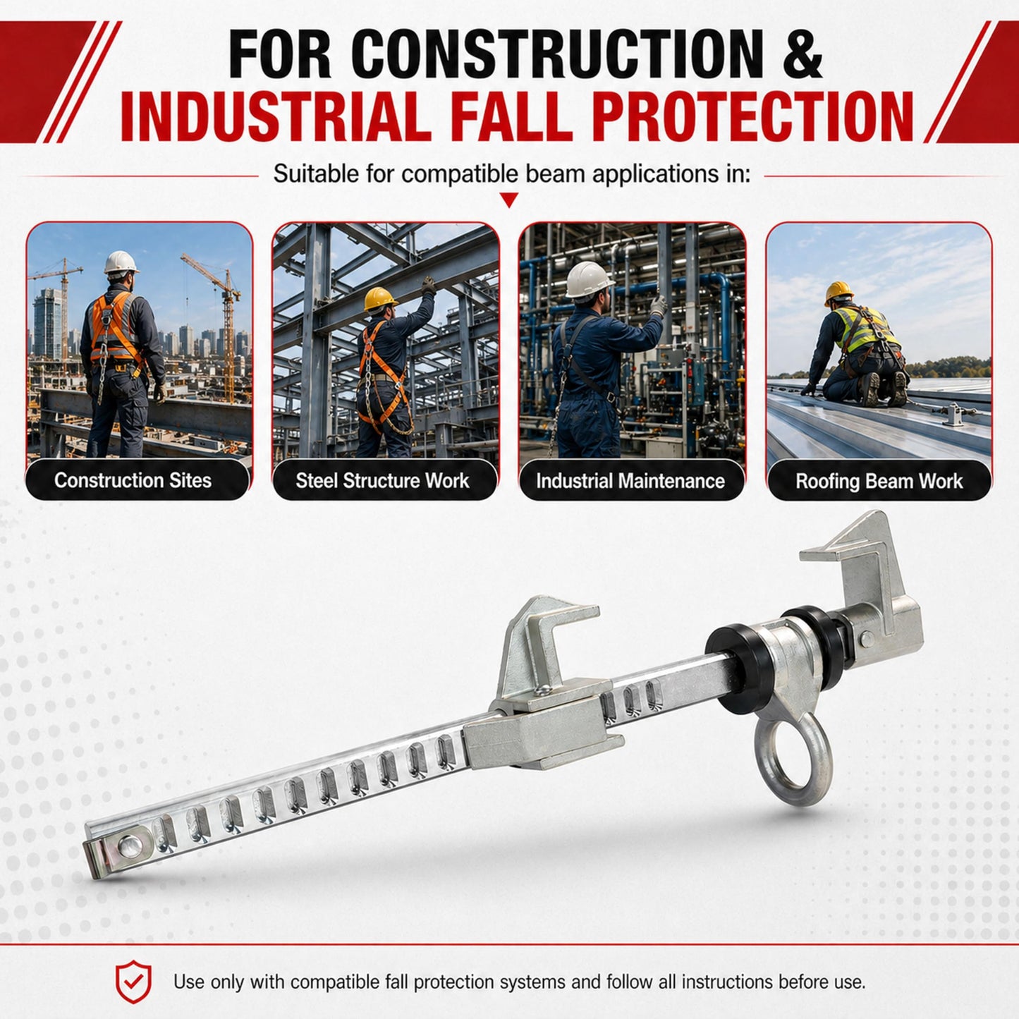 Orvexa Aluminum Horizontal Sliding Beam Anchor, Adjustable Fall Protection Beam Anchor for I-Beams & H-Beams, Fits 4" to 14.6" Flange Width, 5,000 lbf / 22.2 kN, OSHA & ANSI Compliant, Tool-Free