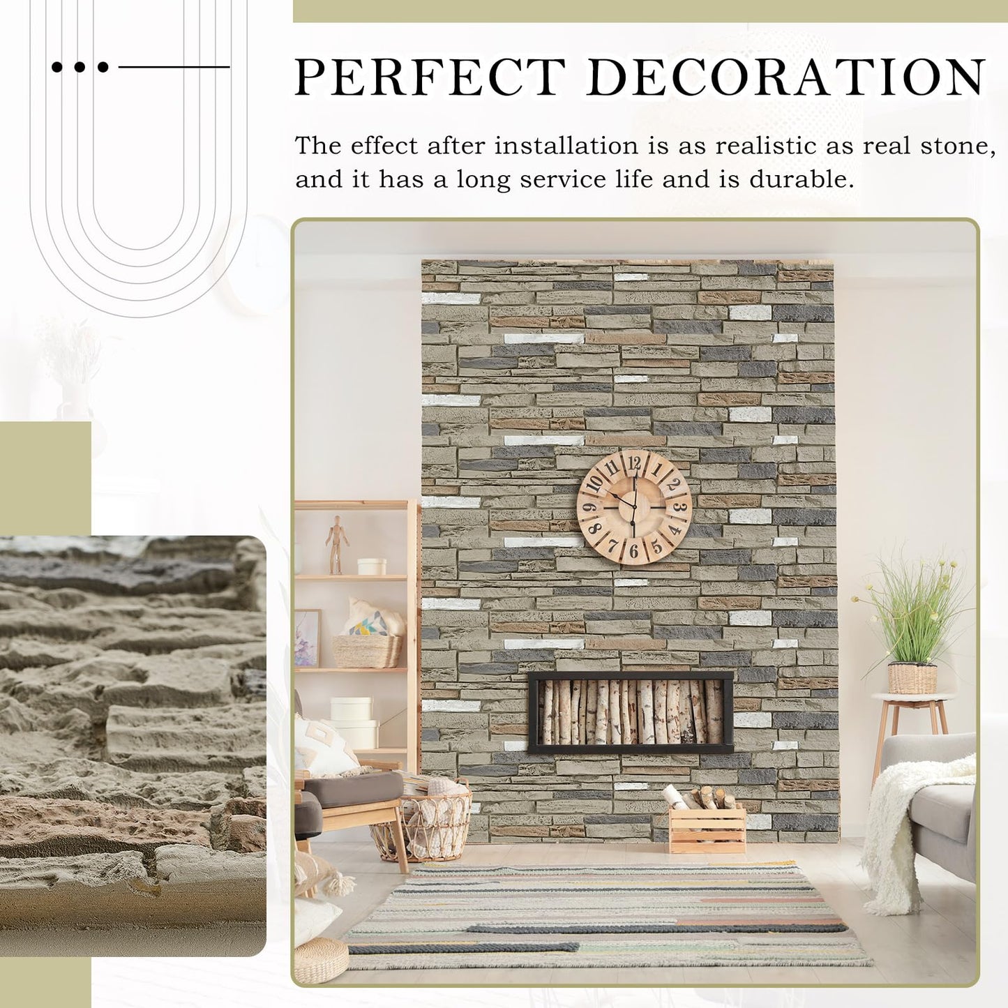 Maasechs 3 Pack Faux Stone Panels Interior 45.6''l x 11.8''h x 0.98''d Faux Siding Panels Exterior Artificial 3D Veneer for Wall Decor Outdoor Home Improvement Projects (PU,Light Gray)
