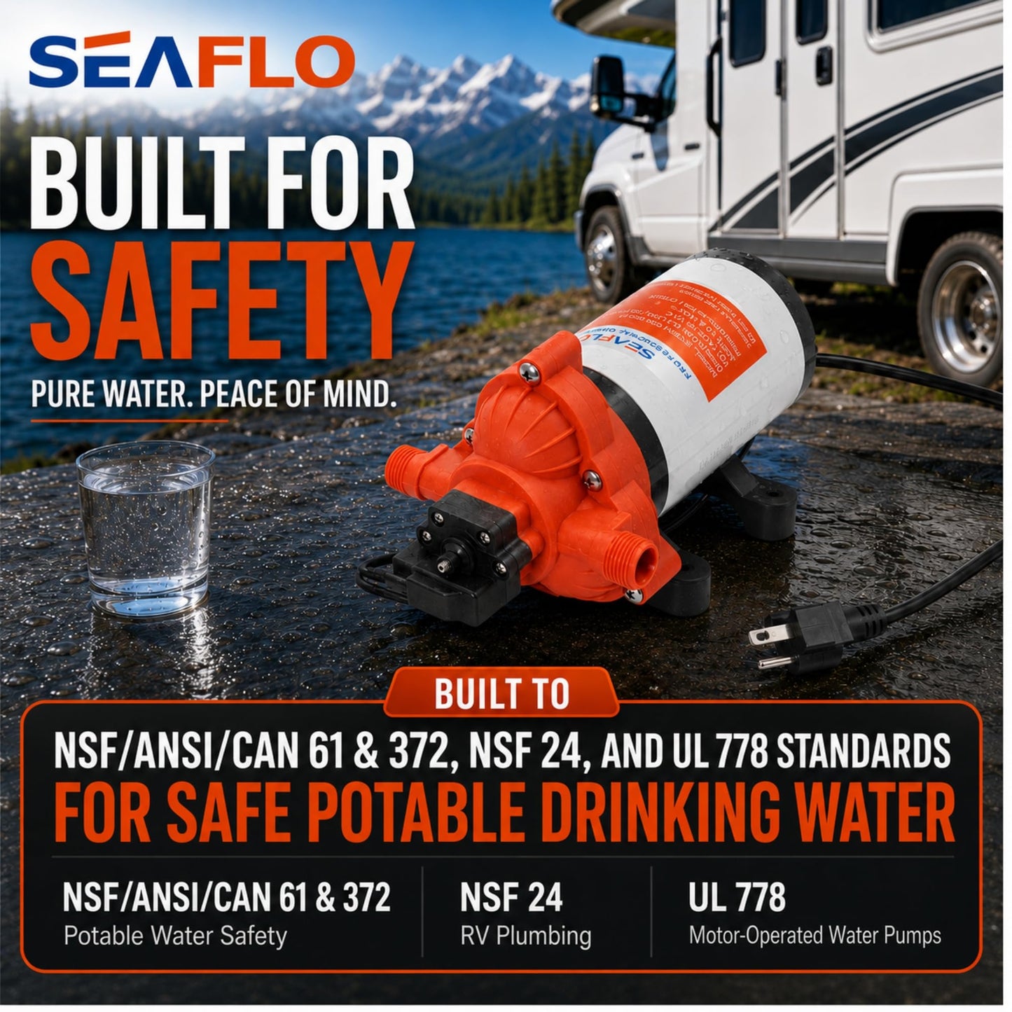 SEAFLO 33 Series 110V/115V AC Fresh Water Pump, 3.3 GPM 45 PSI Self-Priming Pressure Pump with Smart Pressure Switch, Automatic Demand Pump for RV, Caravan Marine Boat Industrial Use, 4-Year Warranty