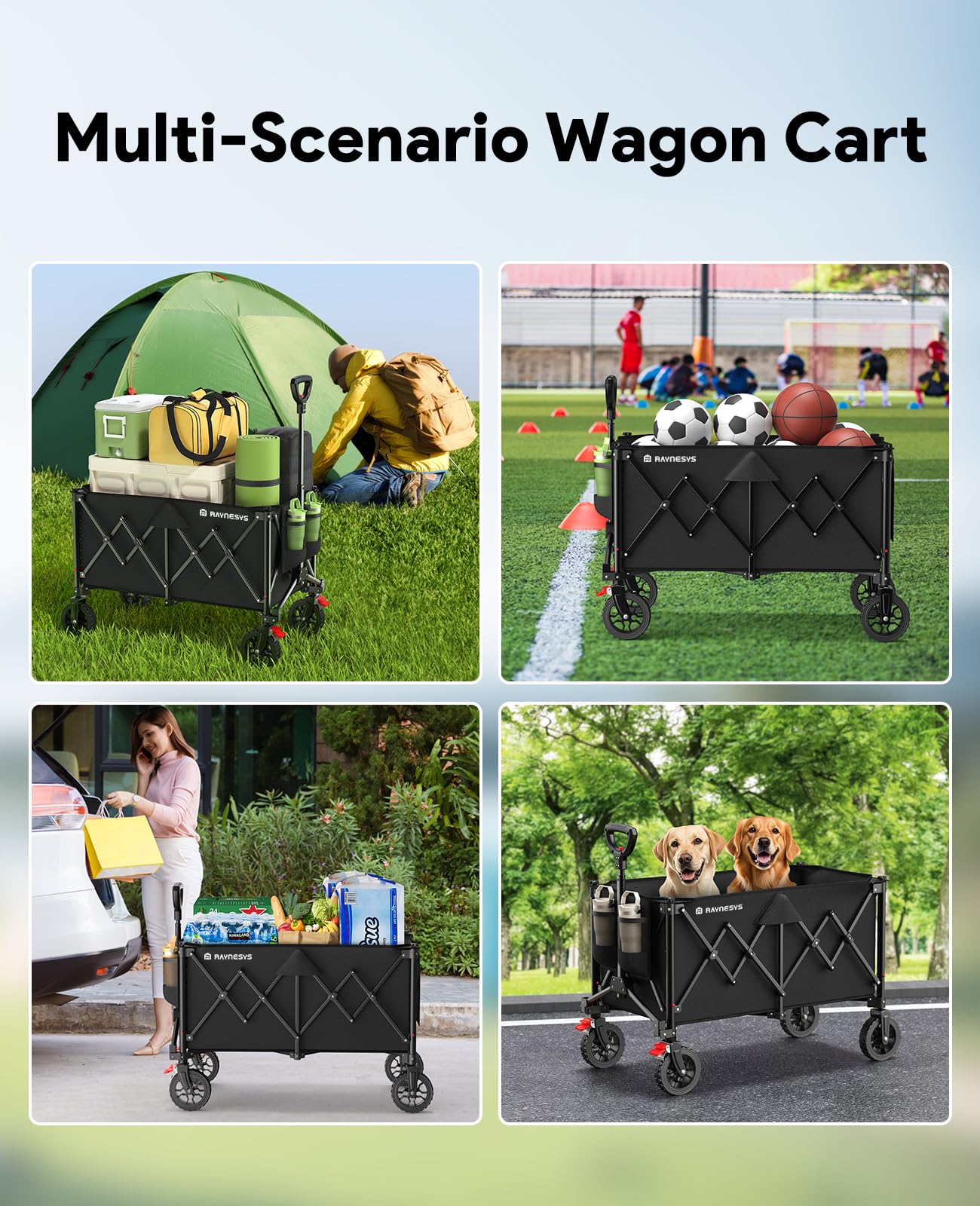 Collapsible Foldable Wagons with Wheels, 440lbs Capacity Wagons Carts Foldable, Utility Wagon Carts with Brakes for Grocery, Camping, Sports