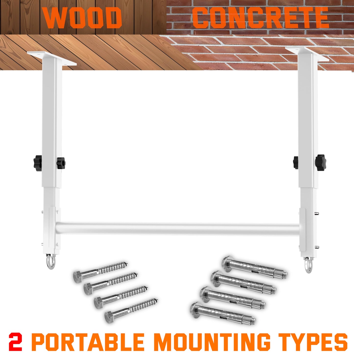 HWOOUSA 48" Ceiling Mount Pull Up Bar, Heavy Duty Multi-Grip Rafter Chin Up Bar for Garage/Basement/Backyard Ceiling Beam, Adjustable Height&Supports to 650 Lbs (White)