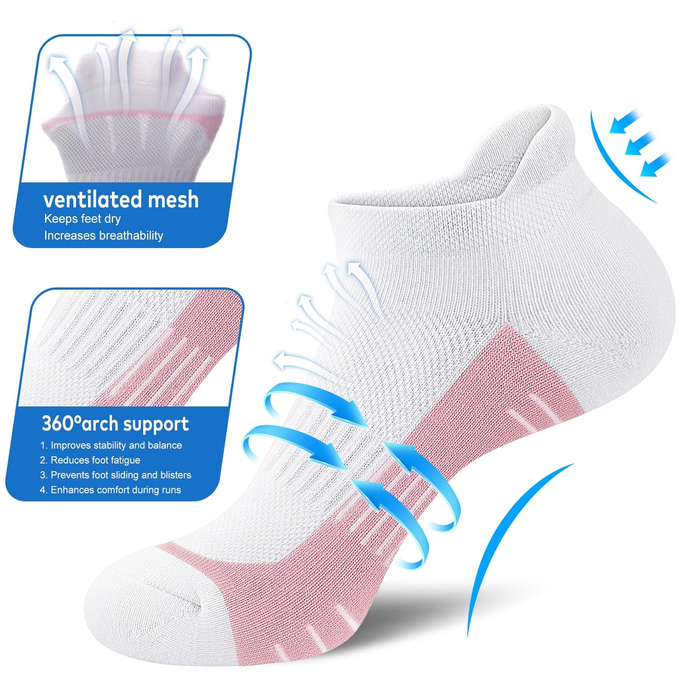 cuangya Womens Athletic Ankle Socks - Low Cut Running Cushioned Socks for Hiking and Workout - 5 Pair