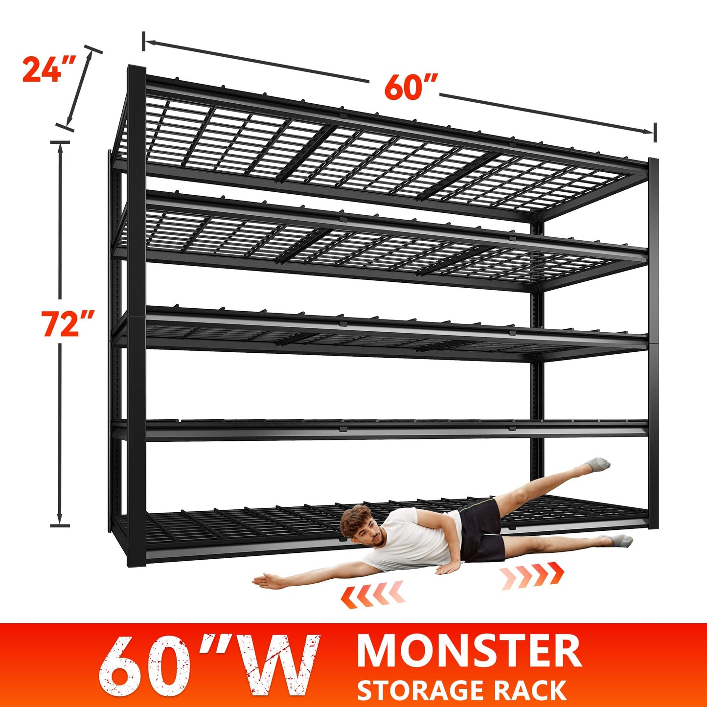REIBII 60" W Heavy Duty Garage Shelving,3000LBS Storage Shelves Metal Shelving,Adjustable Shelves for Storage Industrial 5 Tier Garage Shelves for Warehouse Basement Pantry60 W x 24" D x 72" H