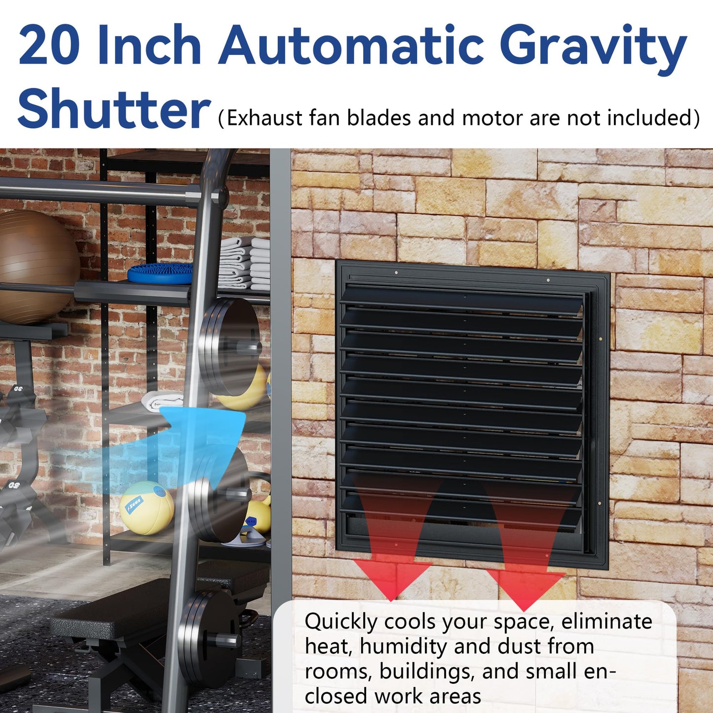 AIWFL 20 Inch Aluminum Automatic Gravity Shutter Louver Vent, 2 Pack Square Automatic Exhaust Shutter Louver Vent for Greenhouses, Garages, Attics, Workshops, Barn