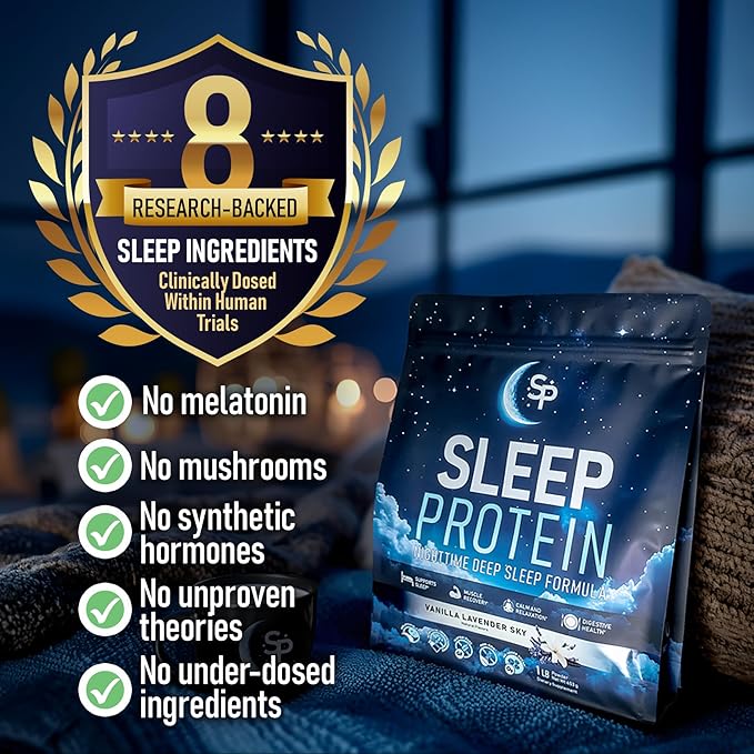 SleepProtein??The First High Protein Magnesium Sleep Aid Calm Drink, Melatonin-Free, Natural, Non-Habit Forming Sleep Ingredients + GLP-1 Nighttime Protein for Sleep + Muscle